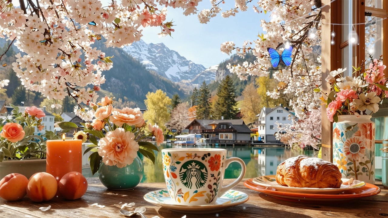 【3月最新】スタバBGM 🌸 桜と湖の春カフェで聴く春のジャズピアノ。コーヒーと癒やしの音楽 / 作業用 /（勉強用リラックスBGM）心がやさしく落ち着く朝時間 - 𝚜𝚙𝚛𝚒𝚗𝚐 𝚜𝚝𝚊𝚛𝚋𝚞𝚌𝚔𝚜