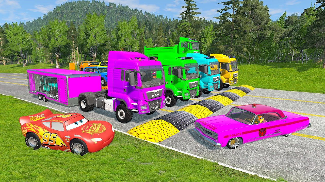 Flatbed Truck Mcqueen | Transportation with Truck - Pothole vs Car #9 - BeamNG.Drive