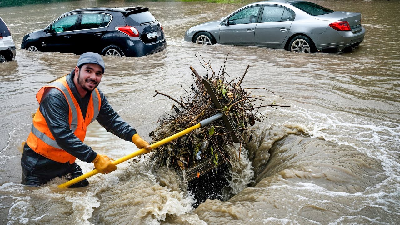 Massive Street Drain Unclog Saves Flooded Roads