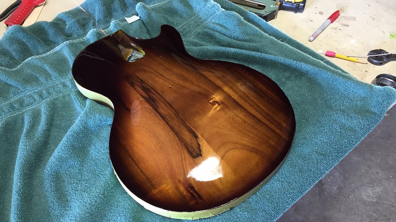How to Spray a free-hand Sunburst Lacquer Finish on a Custom Koa Les Paul Style Guitar