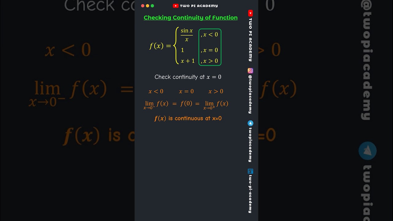 Checking the Continuity of a Function #jeedailyconcepts #limitsandcontinuity