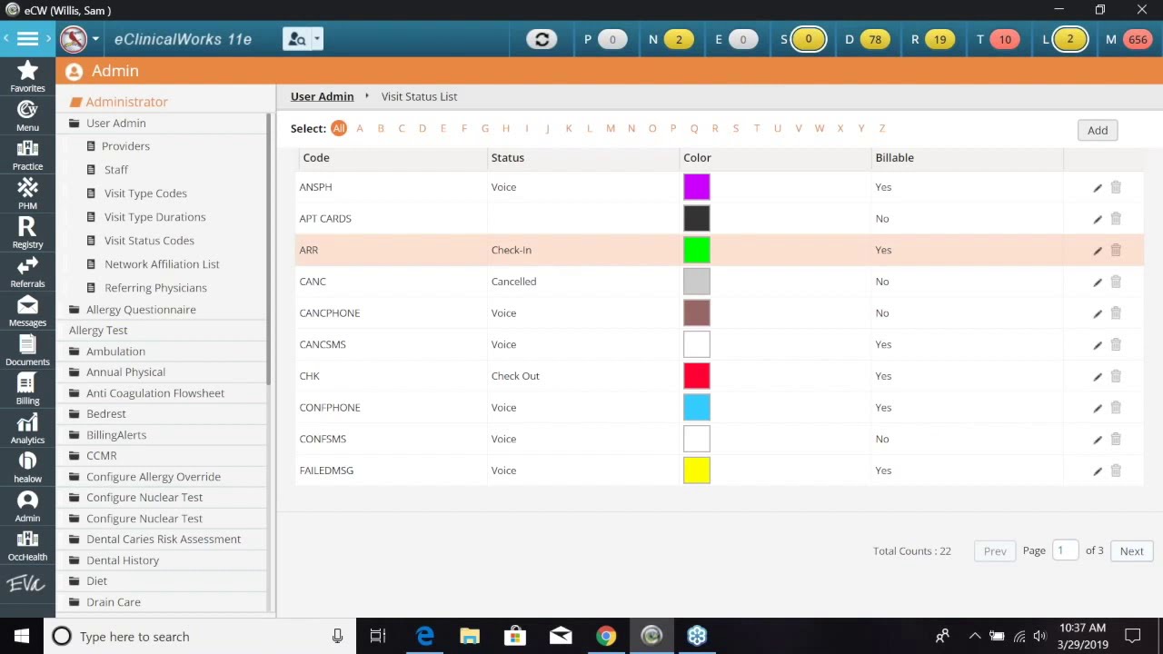 eClinicalWorks Visit Type Codes and Duration and Visit Status Codes