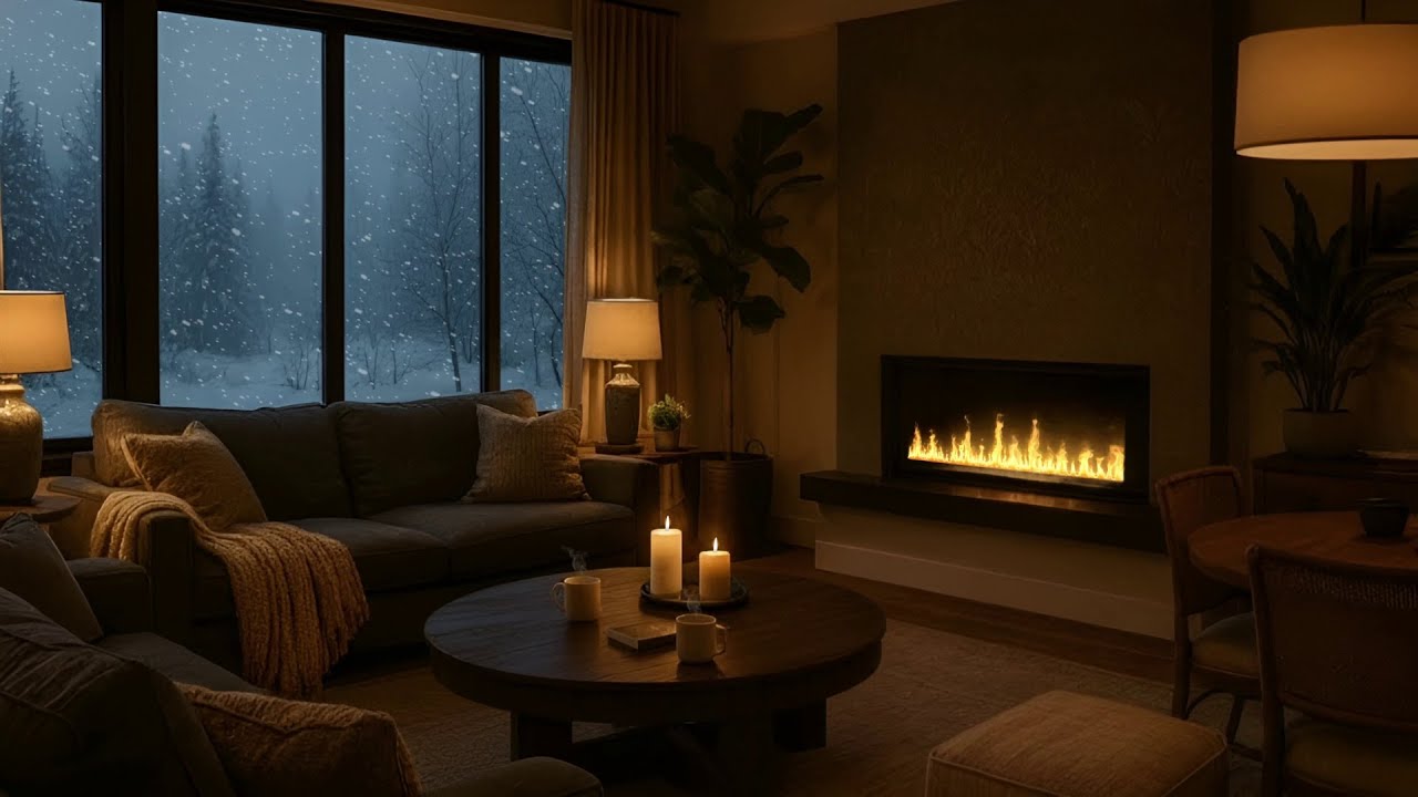 🌟 Luxury Snowdrift Lodge Ambience: ❄️ 10 HOURS 4K Snowfall & Fireplace Sounds | Best Cozy Deep Sleep