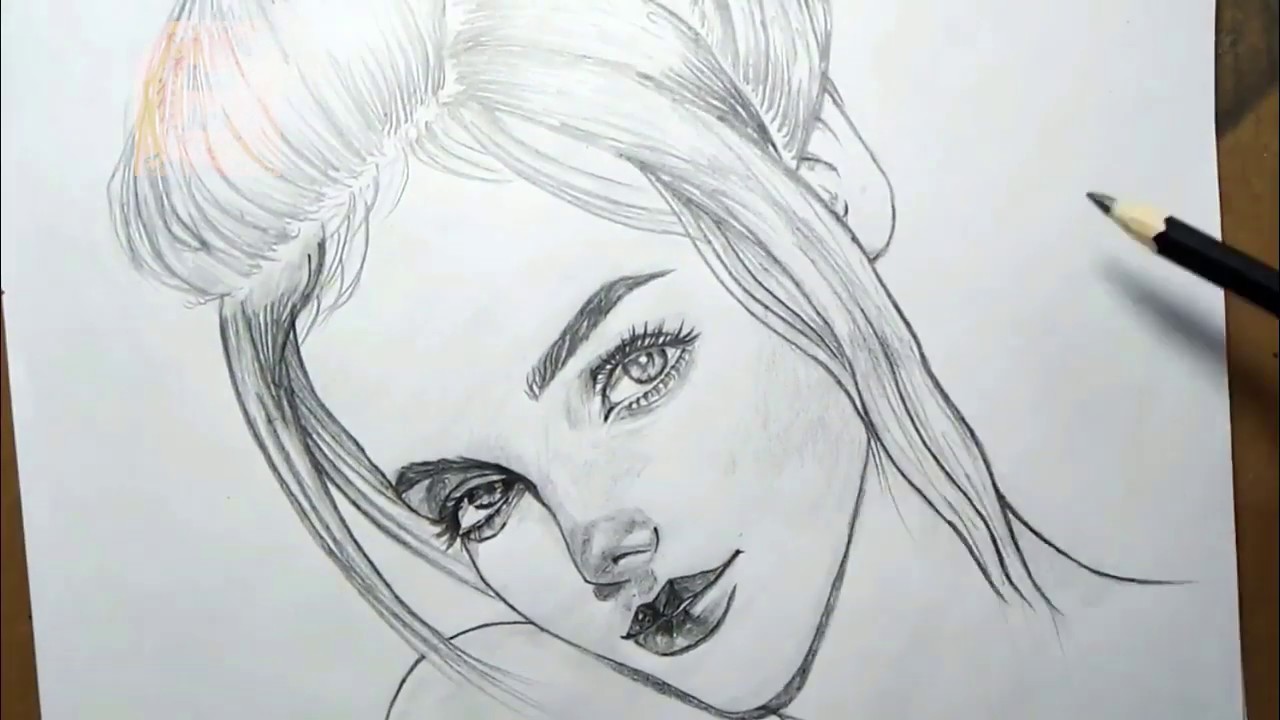 بورتريه رسم فتاة drawing girl portrait