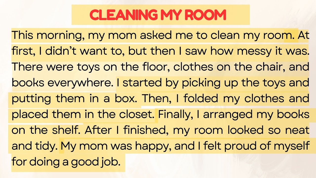 English Reading Practice for Beginners A1| Graded Reader| Level 1| Cleaning My Room