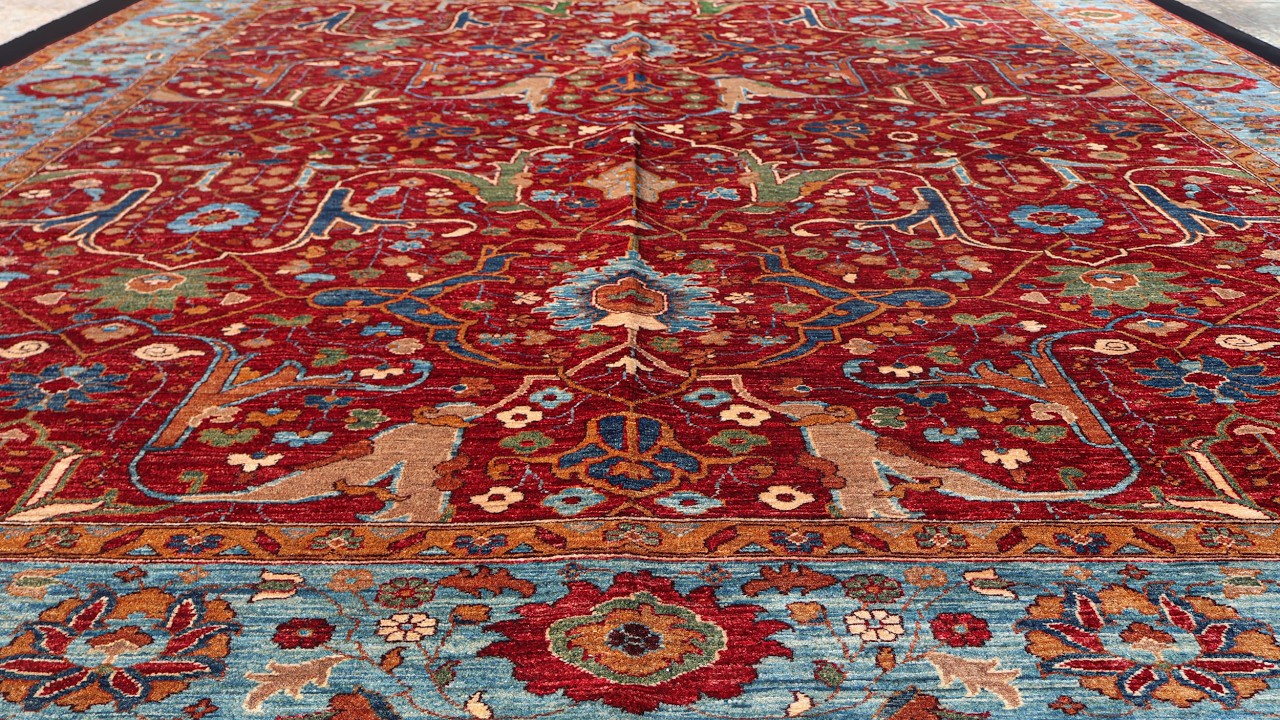 Bidjar Tribal – 9×12 Red Hand-Knotted Rug (8′11″ × 11′9″)