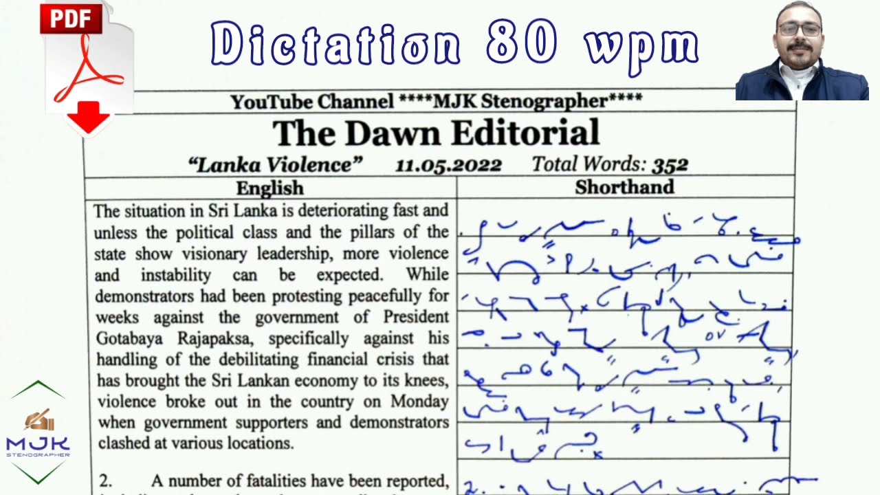 #350 | 80 WPM Shorthand Dictation in English - MJK Stenographer