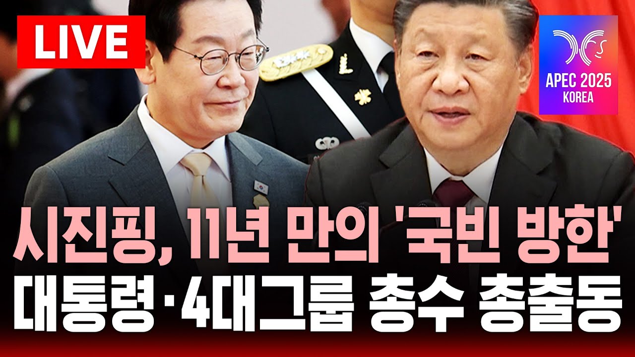[🔴김해공항 LIVE] 11년 만에 '국빈 방한' 시진핑, 한중정상회담 이어 4대그룹 총수 참석 만찬 예정 | SBS LIVE