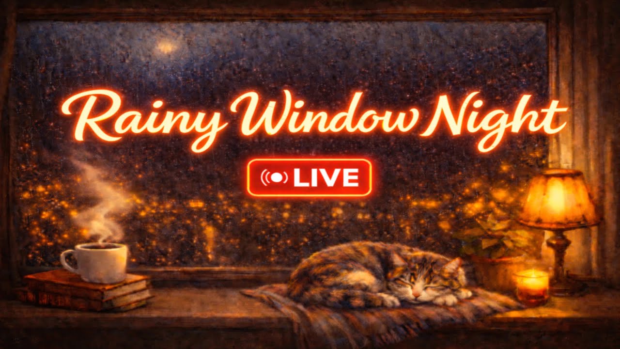 🔴 LIVE Rainy Window Night LoFi 🌧️ Cozy Sleep Room 🌙
