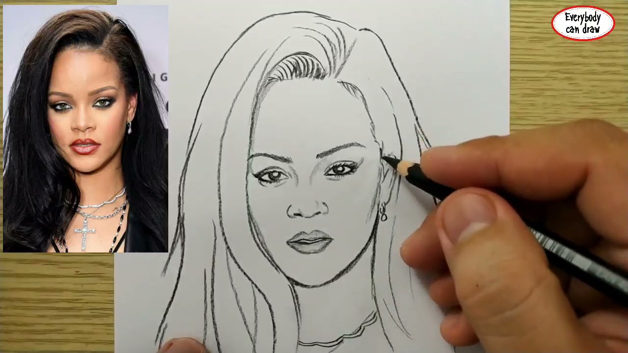 VERY EASY , How to draw rihanna / learn drawing academy