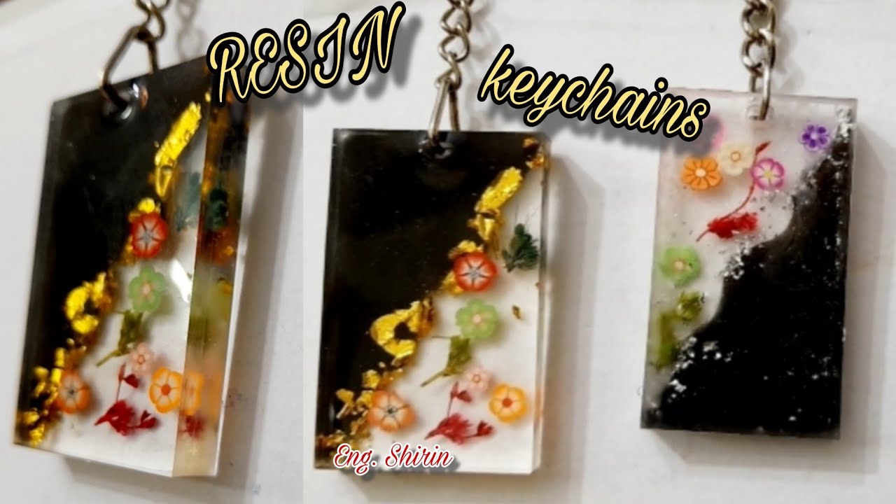 سلسلة مفاتيح من الريزن || Handmade Rectangular Dry Pressed Resin Keychain, Small Flower Jewelry,