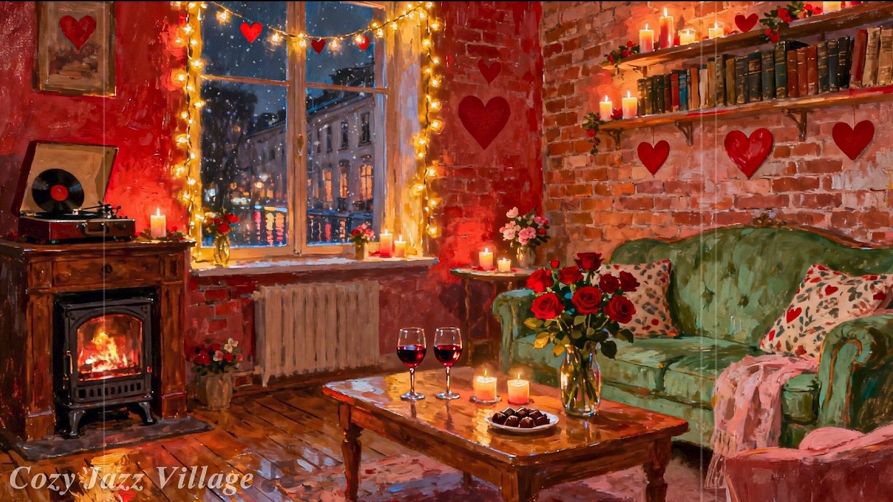 Romantic Snowy Valentine Night ❄️❤️ 1940s Vintage Jazz on Vinyl by the Fireplace