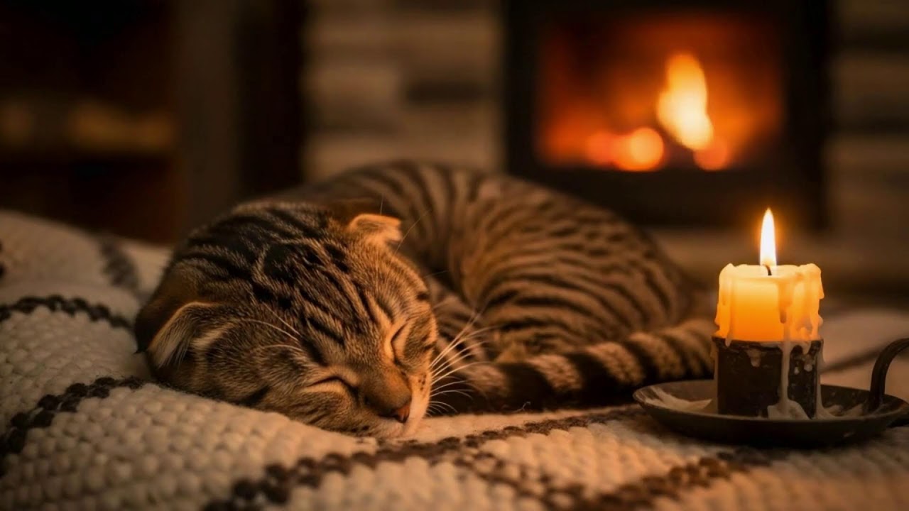 Calming Cat Dream Music 432Hz 😻 Soft Fireplace Healing For Safe Emotional Rest no ads