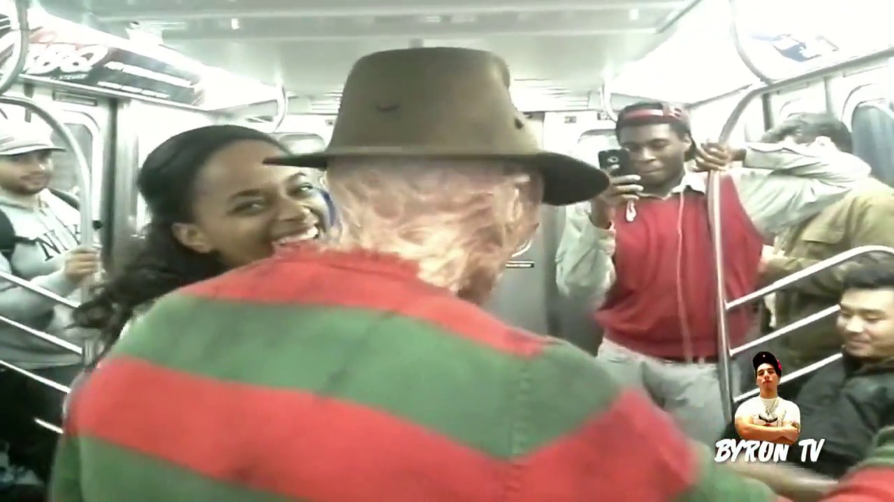 Freddy Krueger riding the New York City Subway