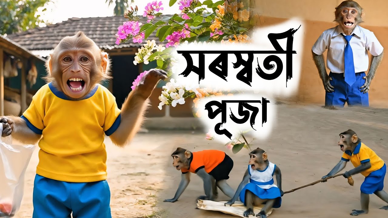 সৰস্বতী পূজা 🙏| Saraswati Puja | Assamese Monkey Vlog | Bandor Bhokot
