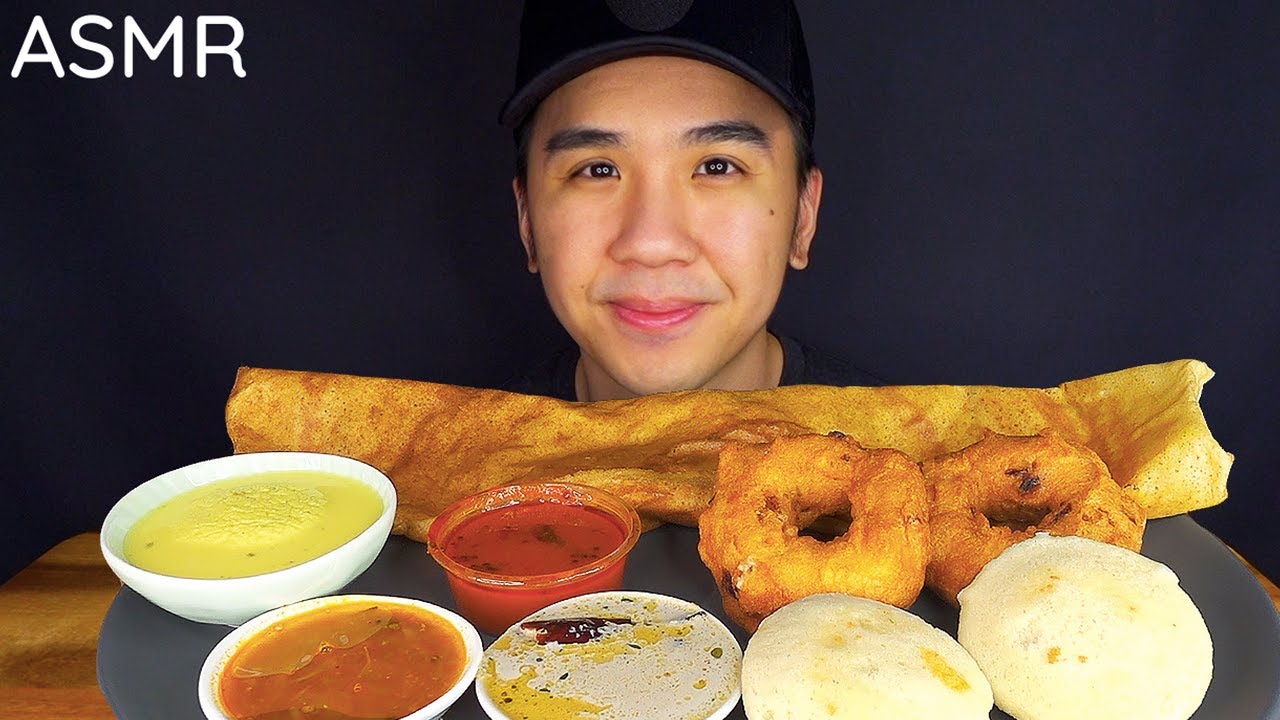 ASMR LARGE MASALA DOSA, IDLY, VADA MUKBANG (No Talking) INDIAN FOOD EATING SOUNDS | BUN ASMR