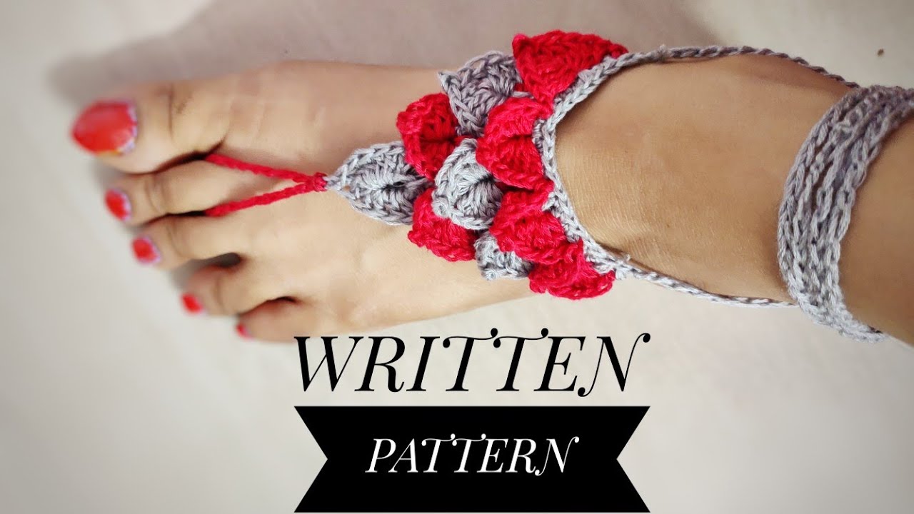 CROCHET TUTORIAL FOR CROCODILE STITCH BAREFOOT SANDAL| FREE WRITTEN PATTERN