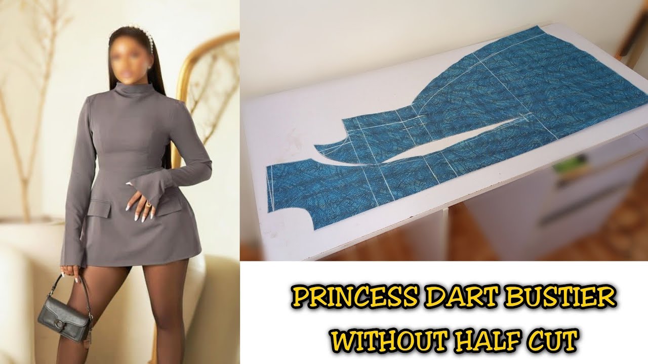 How to cut a Princess Dart Bustier gown without a waist cut/ half cut@Stitchadress