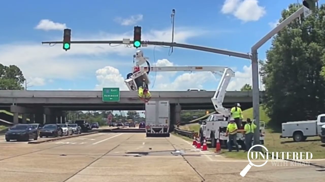 Caught on camera: 18-wheeler slams into utility worker&rsquo;s raised bucket with employee inside