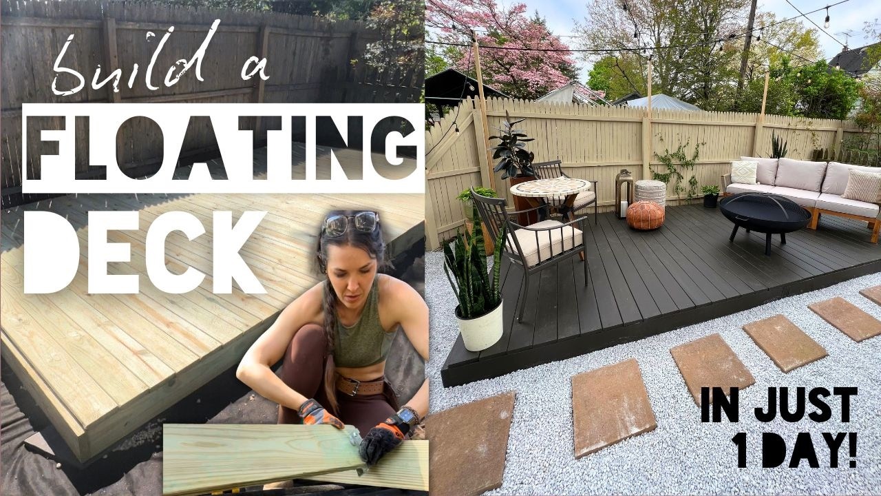 I built a FLOATING DECK with NO SAW, NO PERMITS, NO DIGGING | how to build a deck ground level