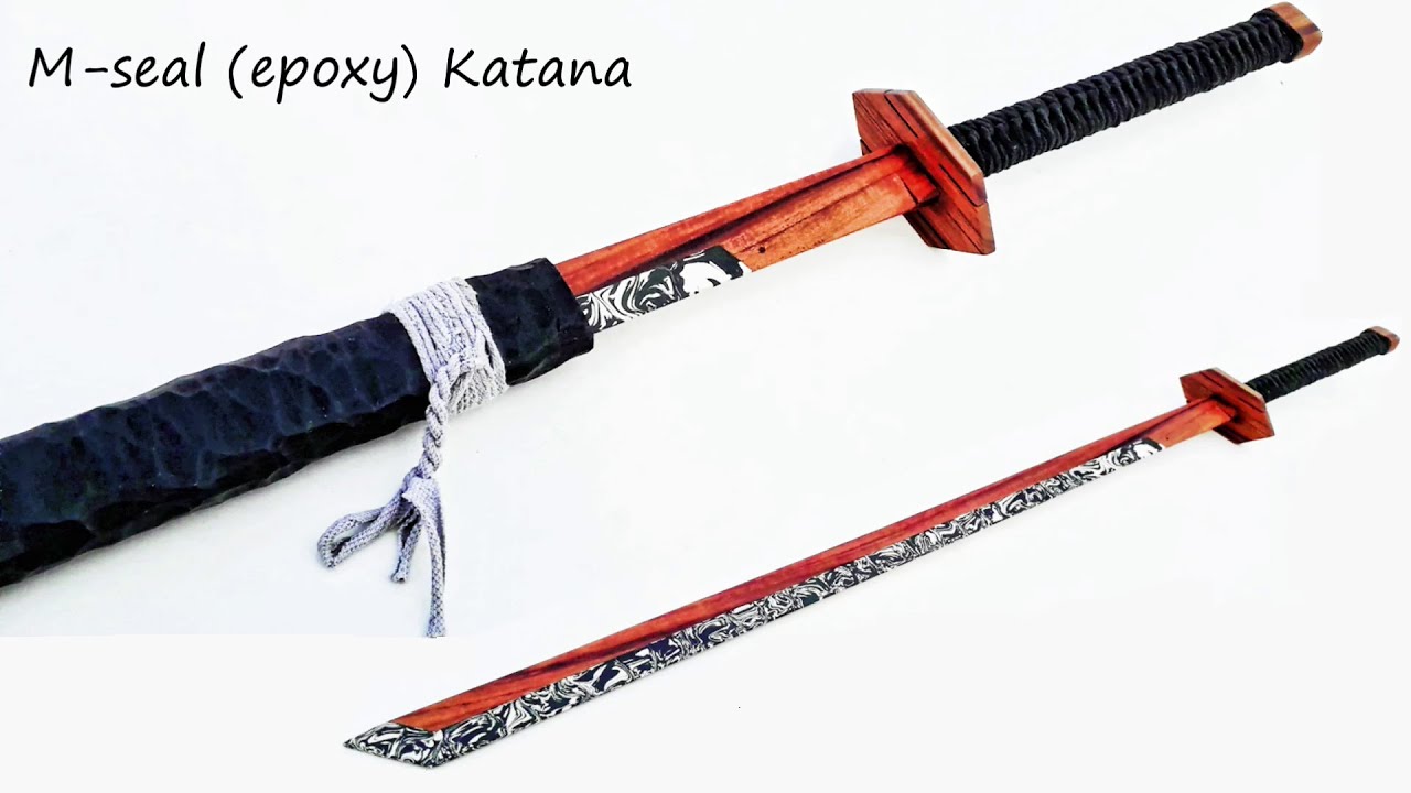 Making Ninja Sword from M-seal (epoxy) & wood with Damascus pattern| How to make katana from wood