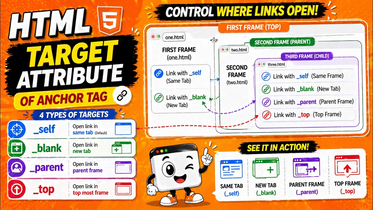 HTML-5 || TARGET ATTRIBUTE : Self, Blank, Parent, Top || TUTORIAL.