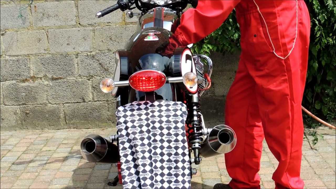MOTO GUZZI V7 RACER WITH ORIGINAL PIPES, AND AGOSTNI PIPES WITH AND WITHOUT DB KILLERS