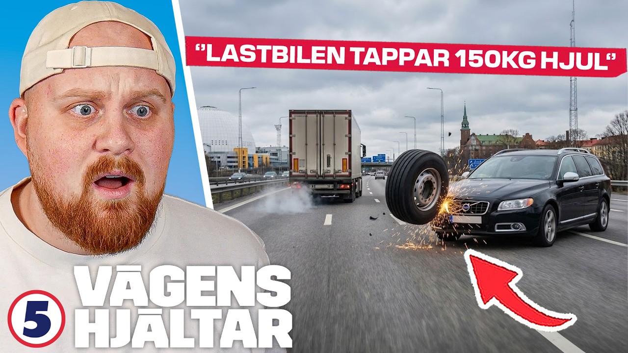 Lastbil tappar 150 KG hjul som träffar PERSONBIL... | Vägens Hjältar #17