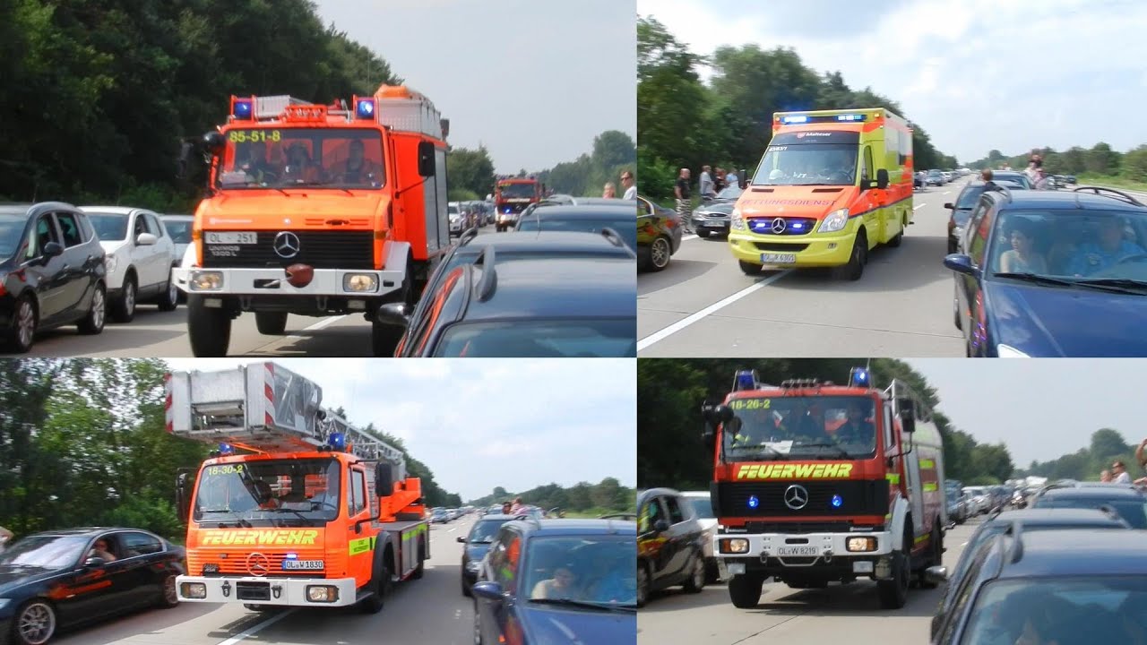[VU, PKW brennt BAB1] Einsatzfahrten FW + MHD Wildeshausen  [vorbildliche Rettungsgasse]
