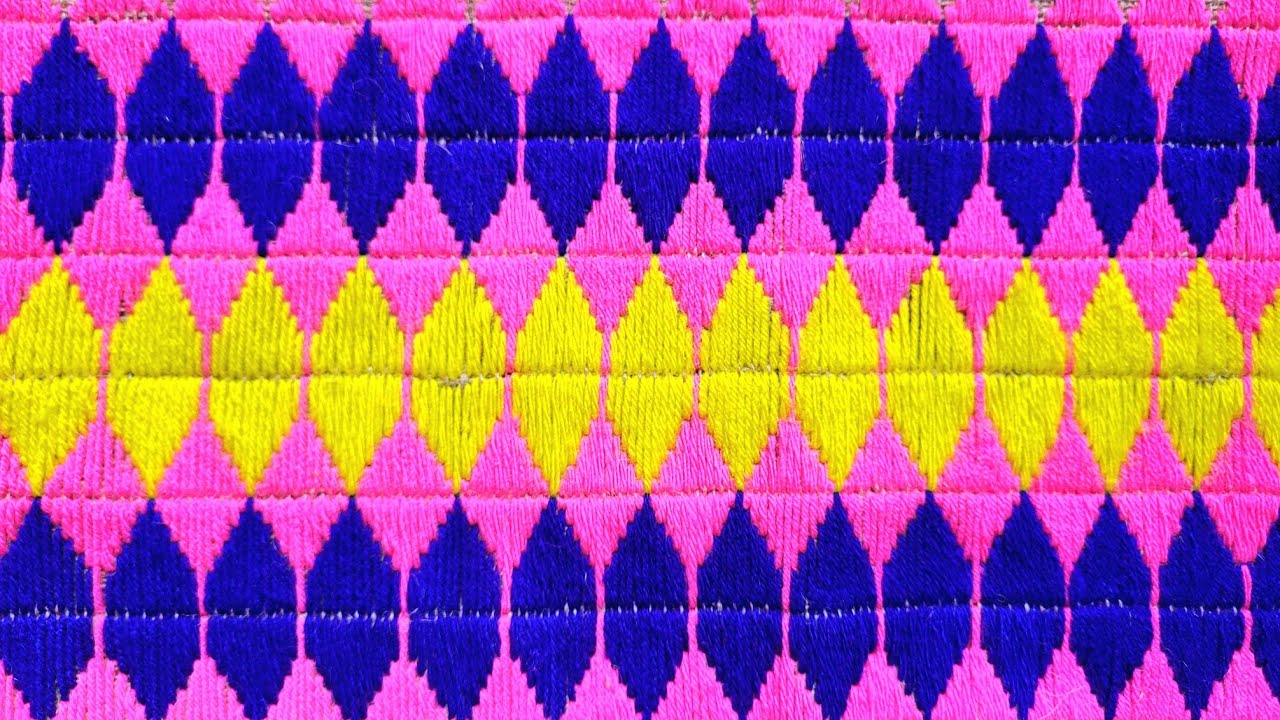 সহজ ভরাট আসন ডিজাইন, Easy vorat ason design, No cross stitch - Woolen design for beginners on jute