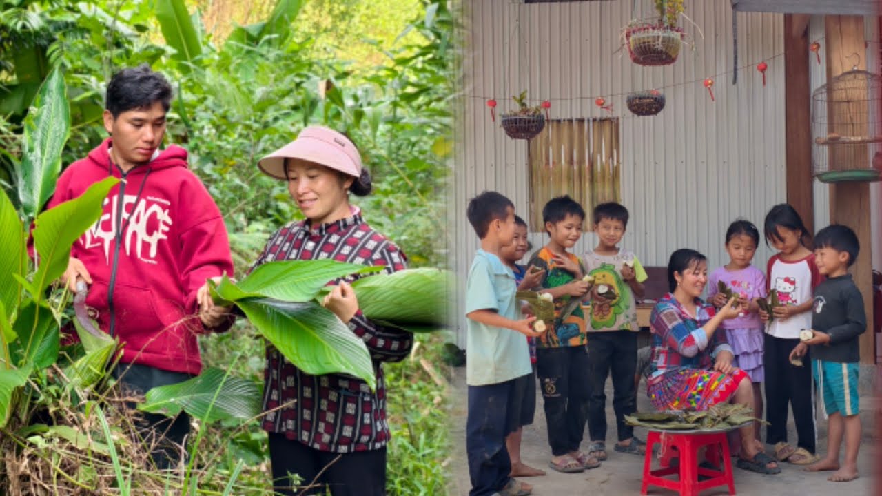 Vê La and Her Husband Pick Leaves to Make Tết Cakes for the Children.”