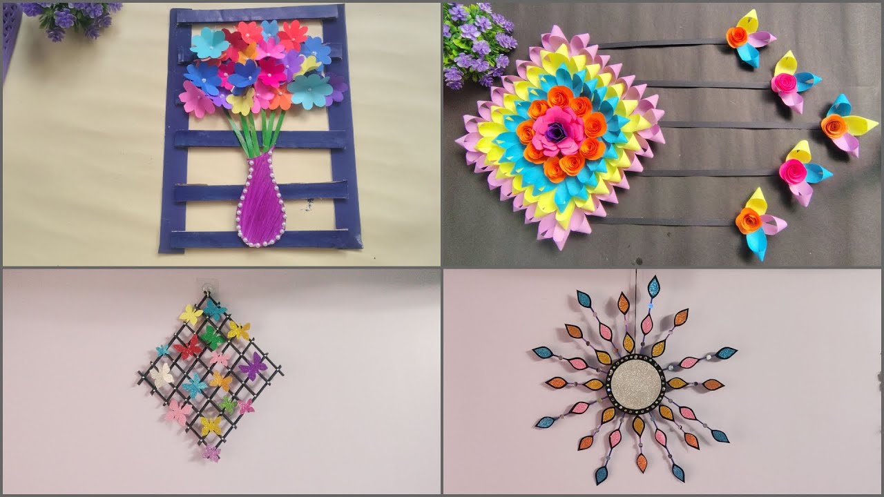 4 Beautiful Wall decor ideas with paper #wallhanging #walldecor #craft #papercraft #holispecial