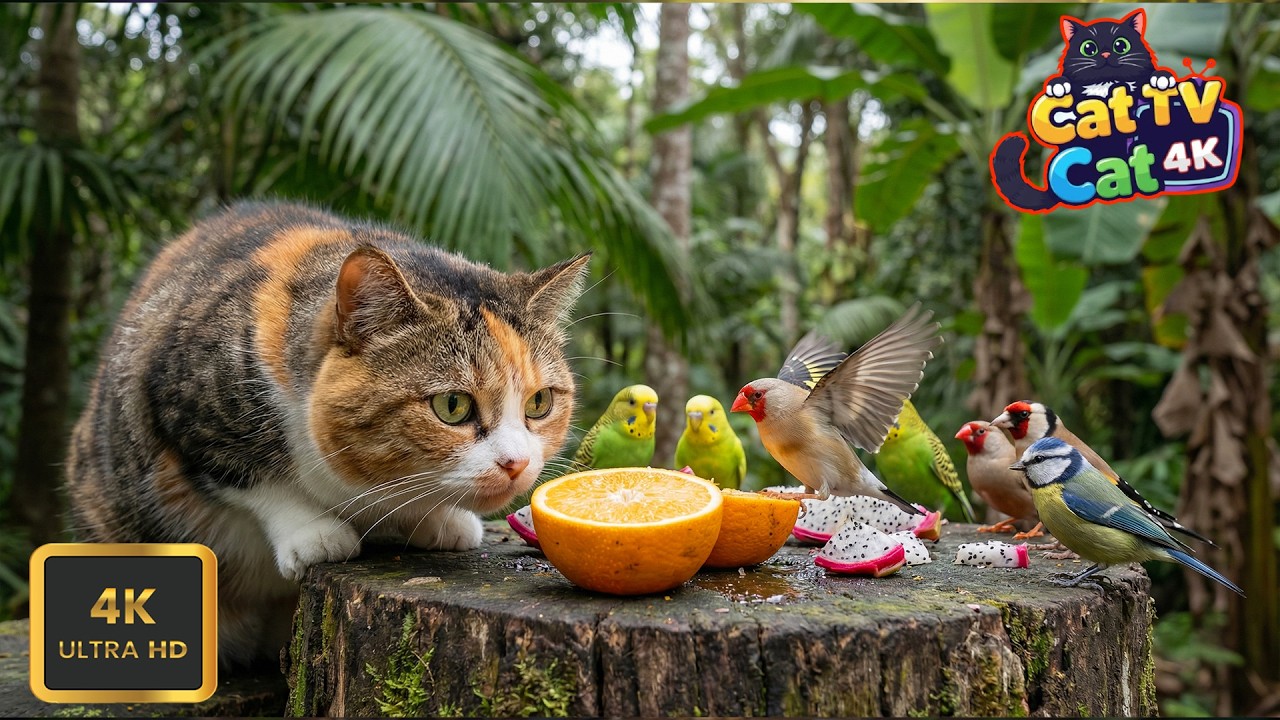 Cat TV 😺 Янтарная Симфония С Птицами И Белками 4K HDR | Cat TV 4K