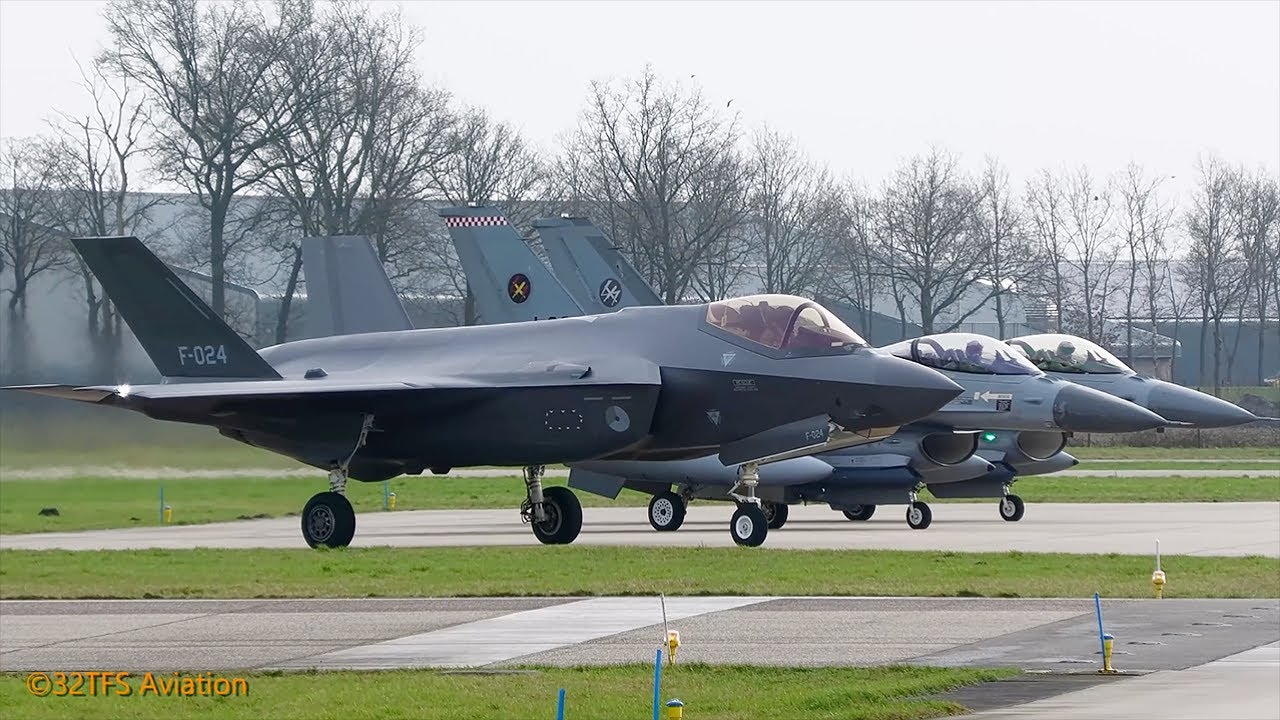 [4K] Volkel; RNLAF F-16's and F-35 Take Off Afternoon Wave