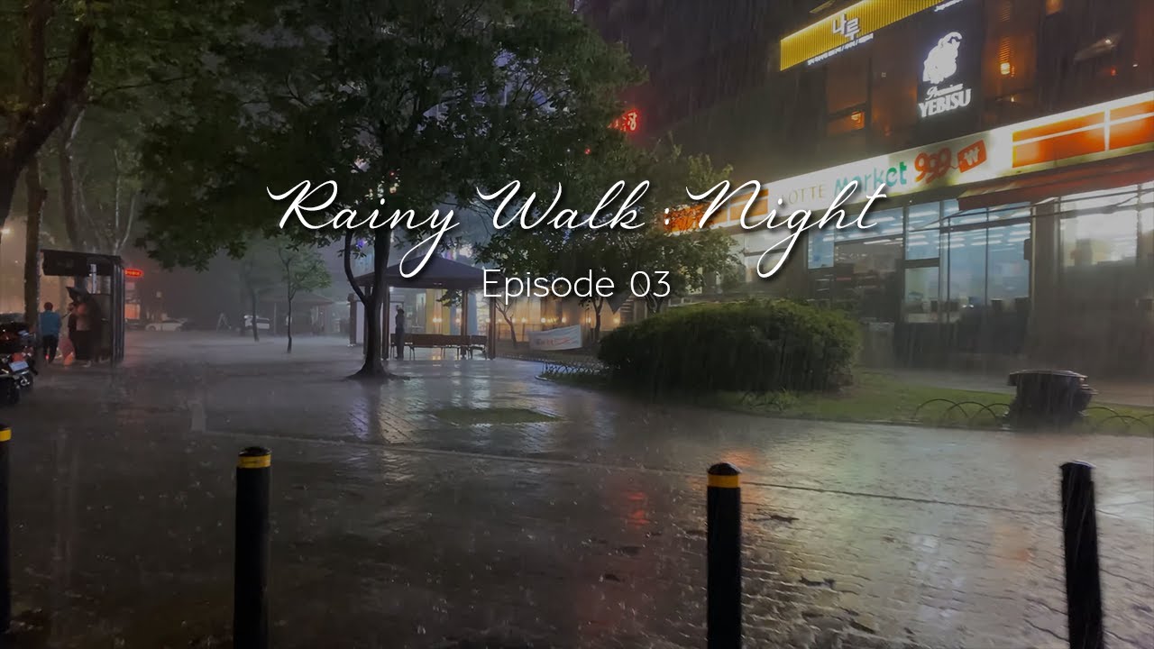 (4K) Night Walk in Heavy Rain and Lightning, Thunder, Thunderstorm | South Korea | 폭우 내리는 밤, 뇌우 빗소리