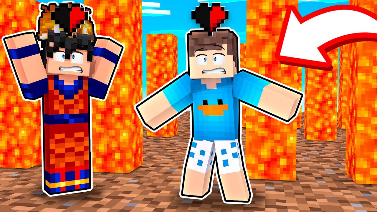 ESCAPE DO LABIRINTO DE LAVA COM MEIO CORAÇÃO NO MINECRAFT!!
