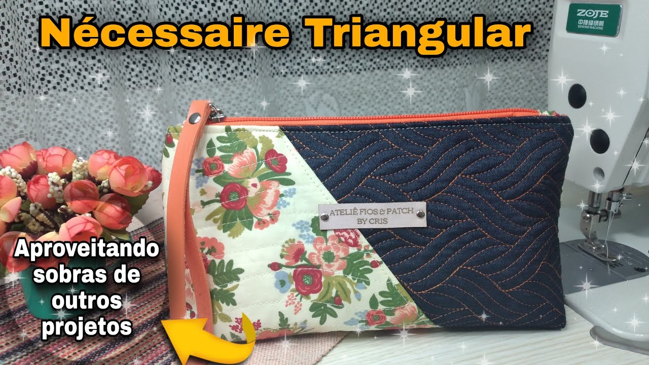 N&eacute;cessaire triangular Aproveitando sobras de materiais + modelagem/Triangular toiletry bag +modeling