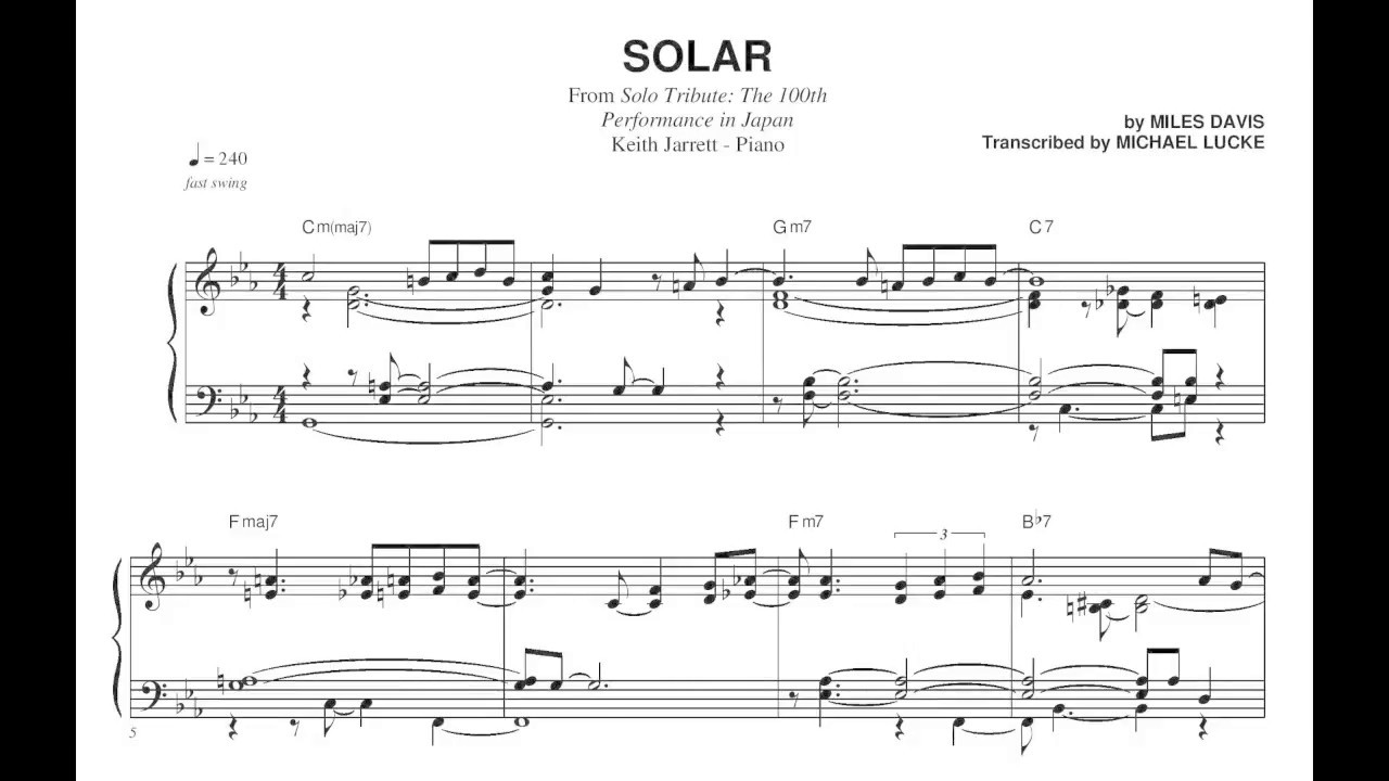 Keith Jarrett - Solar (Solo Piano) - Transcription
