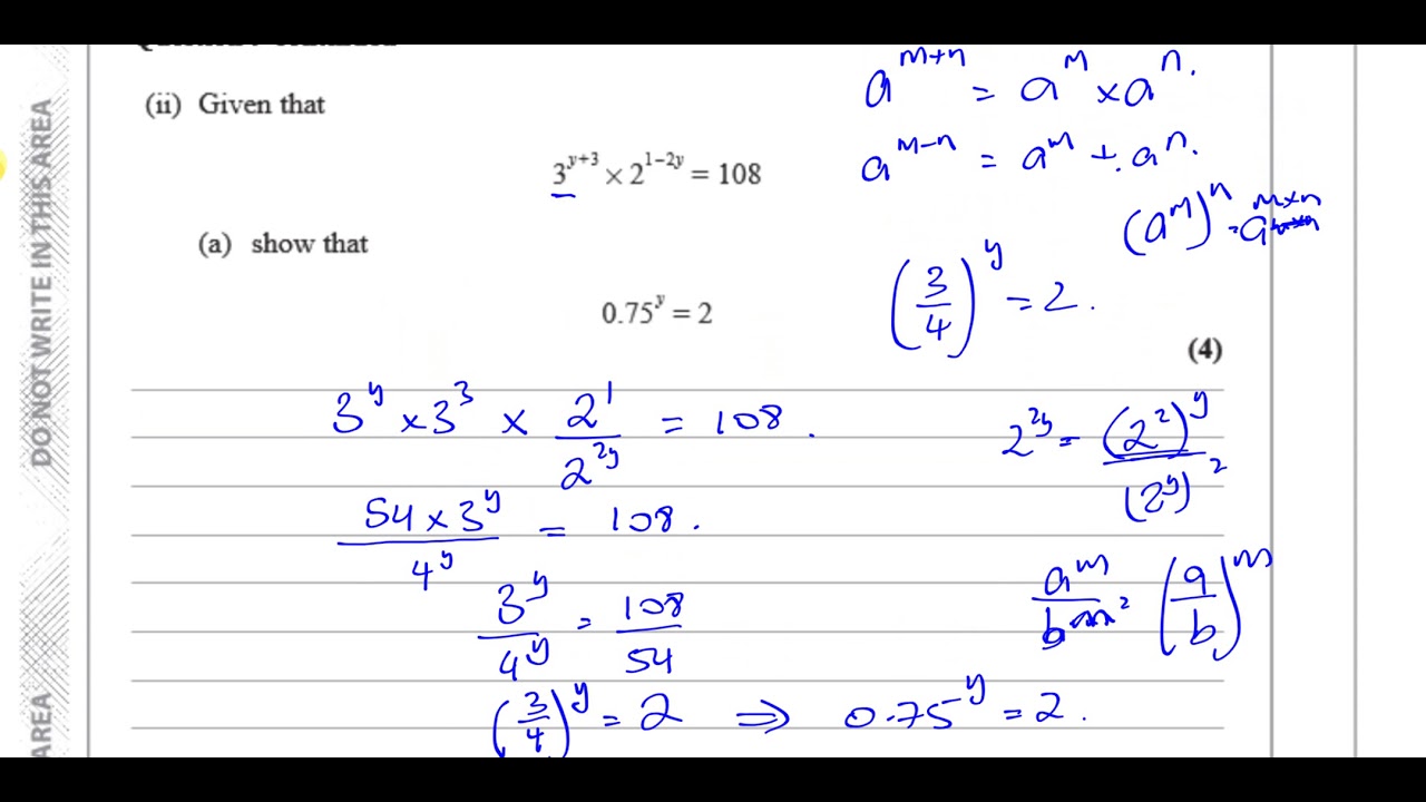 WMA12/01 IAL (Edexcel) P2 June/Oct 2020 Q9 Logarithms & Exponentials