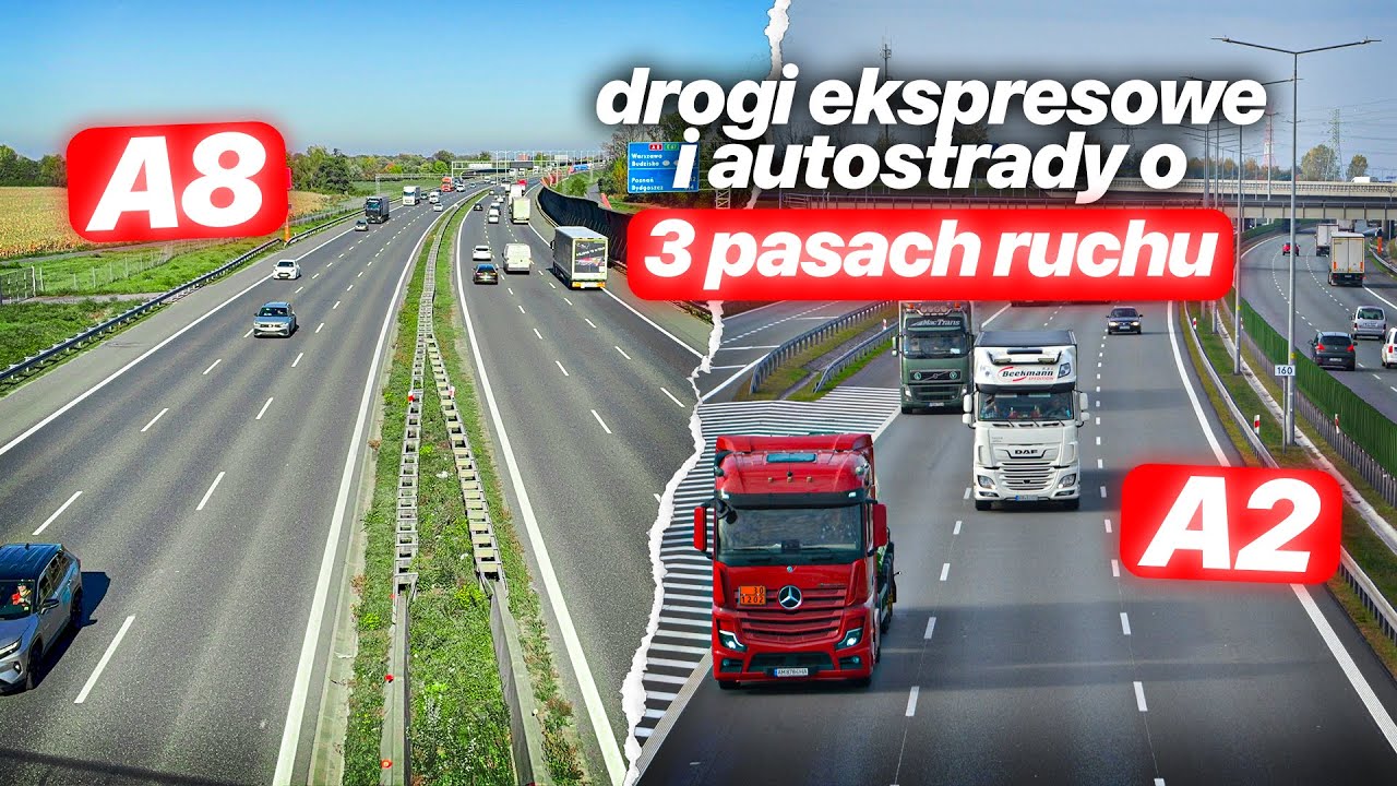 Istniejące i planowane autostrady i drogi ekspresowe o 3 pasach ruchu