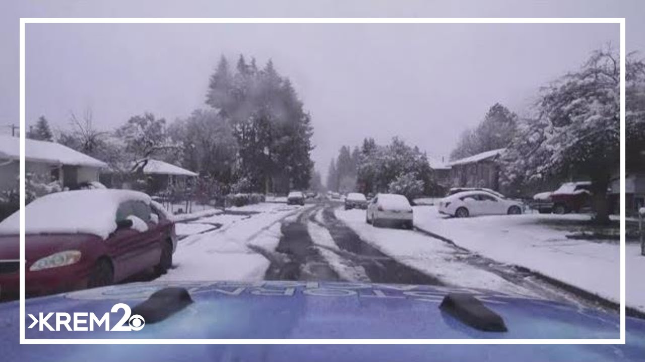 KREM 2 Stormtracker перемещается по Спокану, отслеживая дорожные условия.