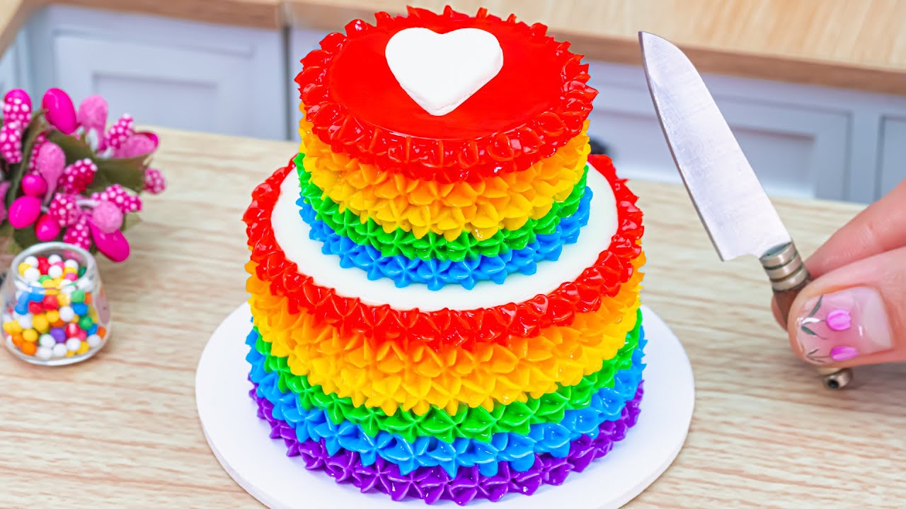 Amazing Miniature Rainbow Colorful Buttercream Cake Decorating 🌈 Tiny Rainbow Cake By DIY Cakes