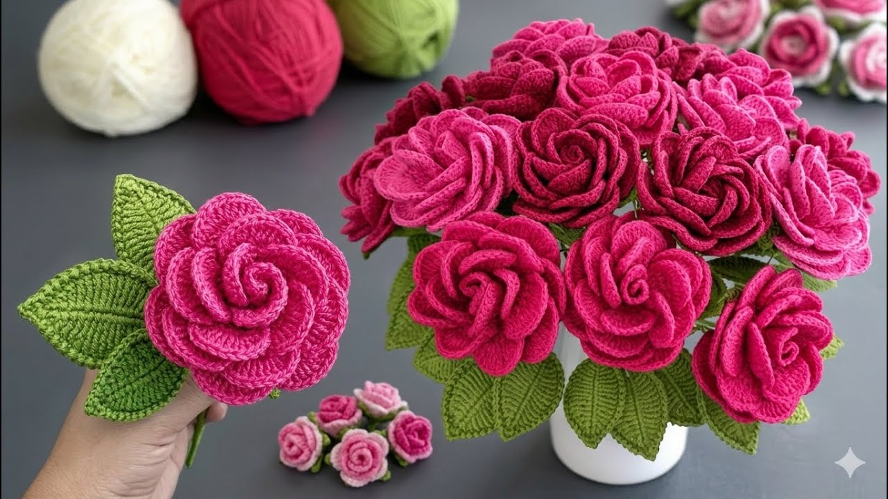كروشيه ورد الجوري !جوليت روز بطريقة جدا سهلة اول مرة تعرض بهذا نمط #handmade( #crochet  Juliet Ros)