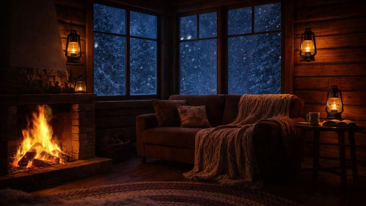 Winter Midnight Lounge  Velvet Cafe Jazz by the Fireplace