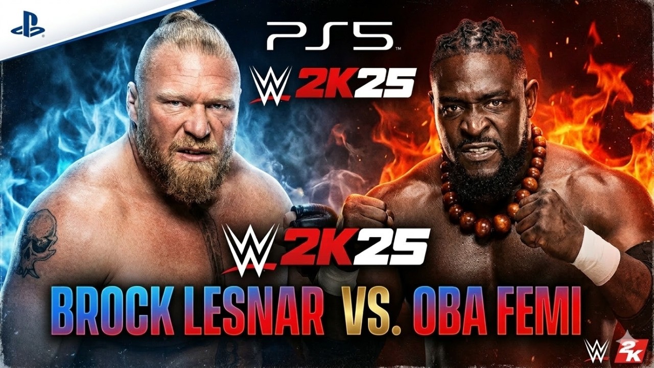 WWE 2K25 - Brock Lesnar vs Oba Femi FULL MATCH  PS54K60