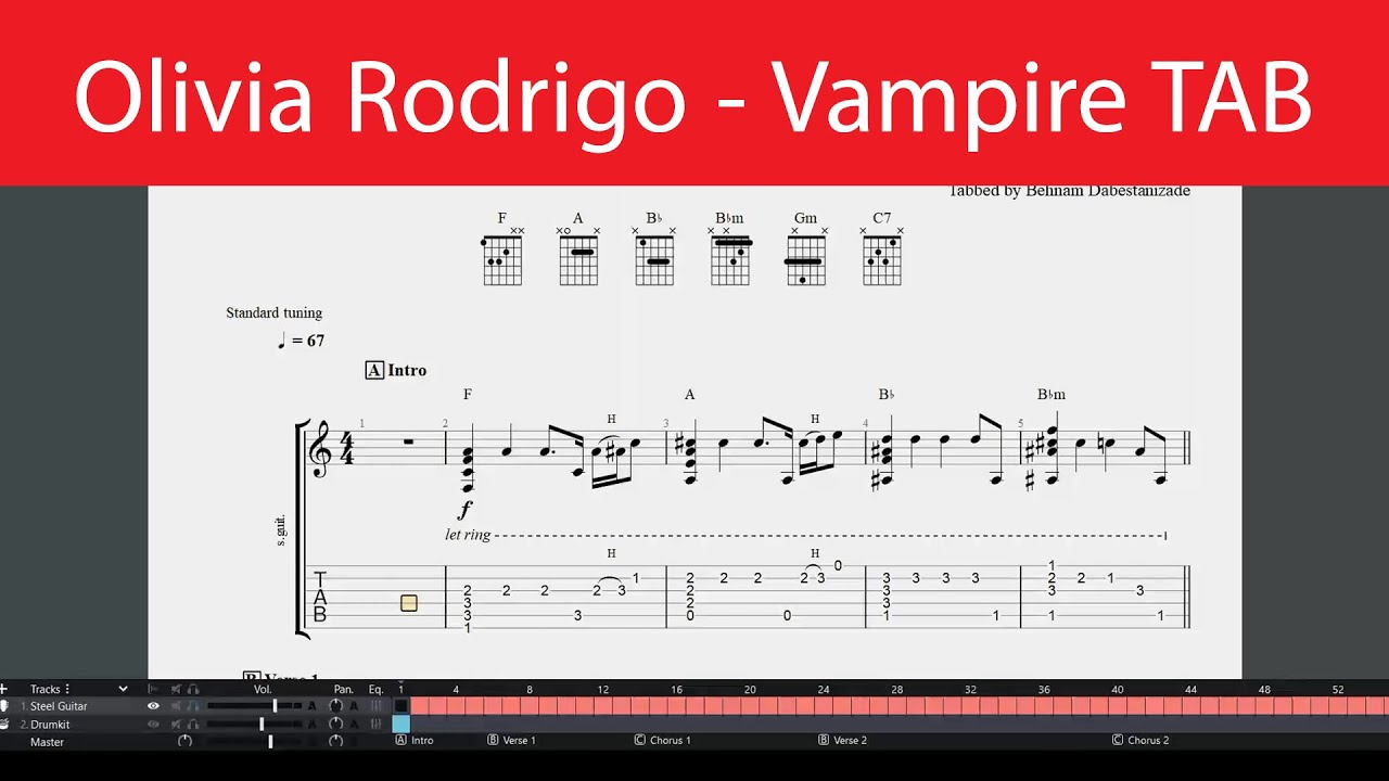 Olivia Rodrigo - Vampire Guitar Chords With TAB