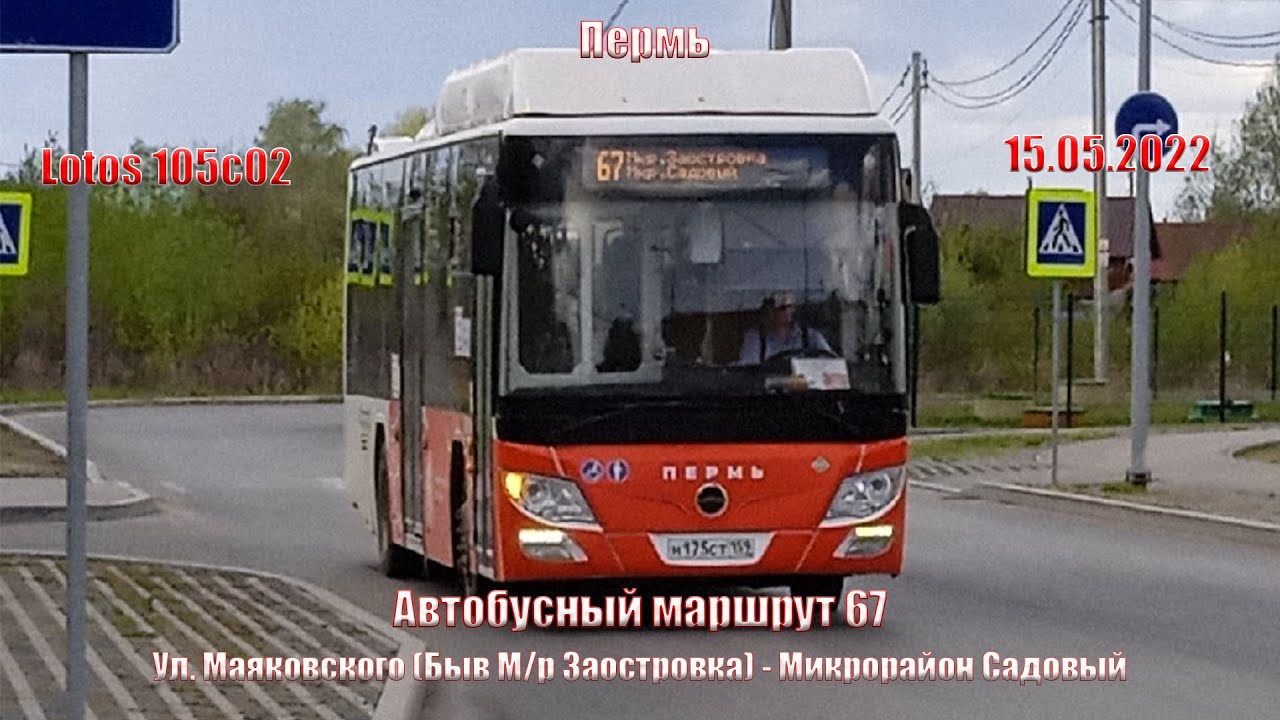 Пермь | Автобусный маршрут 67 | Lotos 105c02 | Ул. Маяковского - Микрорайон Садовый | 15.05.2022.