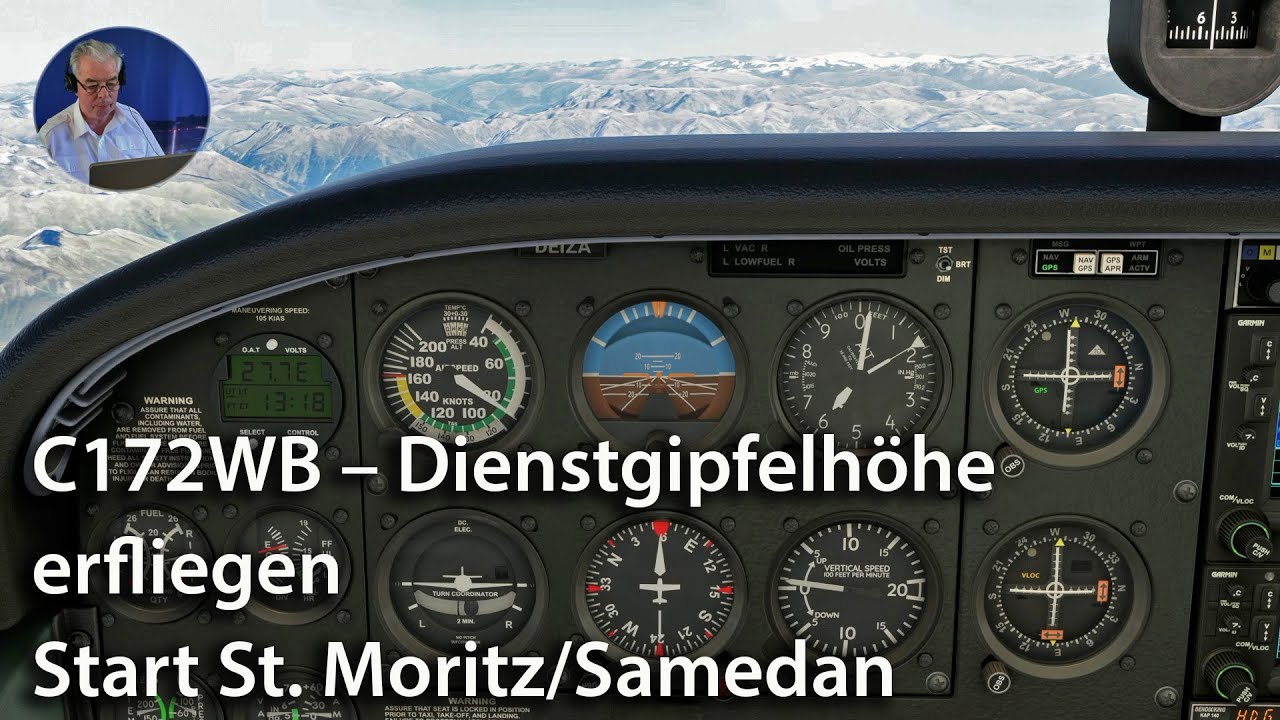Cessna 172WB – Start St. Moritz/Samedan - steigen auf Dienstgipfelhöhe