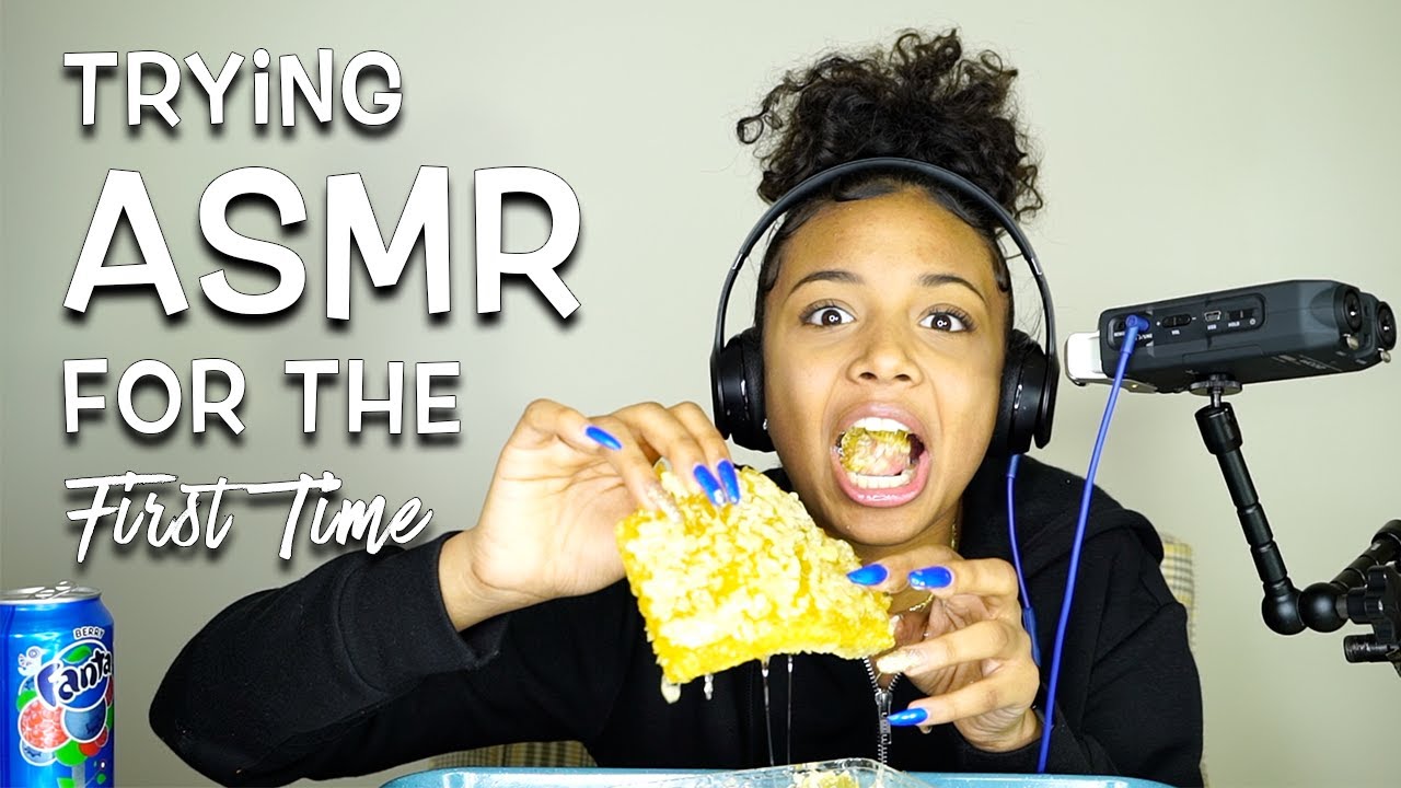 Trying ASMR For The First Time 😂 (eating raw honeycomb, pop rocks, crunchy)