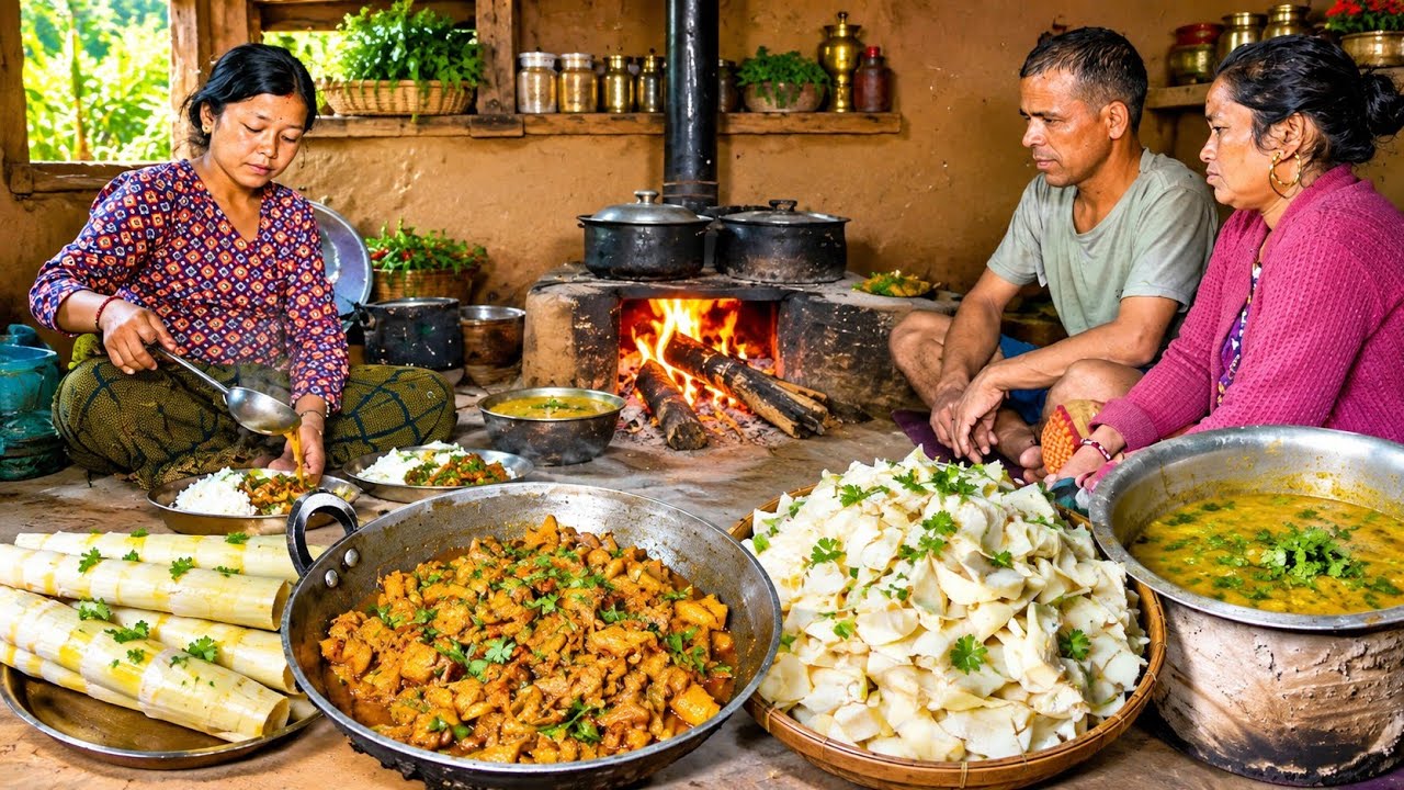 Nepali Village Cooking || Bamboo Shoot Better Than Fish || Organic Bean Dal & Local Rice Feast Today